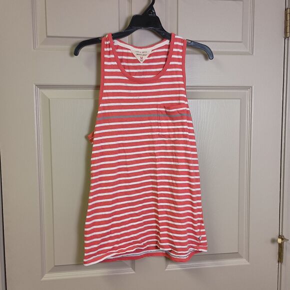 Rag & Bone Womens Tank Top Size Medium Orange White Stripe Pockets - Picture 1 of 5